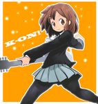  brown_eyes brown_hair copyright_name hair_ornament hairclip highres hirasawa_yui k-on! okera pantyhose school_uniform short_hair solo 