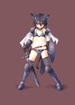  animal_ears bikini cat_ears fantasy flat_chest kirishima_satoshi original shield solo swimsuit sword thighhighs weapon 