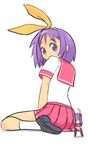  giantess highres hiiragi_kagami hiiragi_tsukasa long_hair looking_back lucky_star multiple_girls okera purple_eyes purple_hair ribbon ryouou_school_uniform school_uniform serafuku sitting twintails wariza 