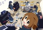  akiyama_mio amplifier band bass_guitar drum drum_set electric_guitar foreshortening guitar hirasawa_yui instrument k-on! keyboard_(instrument) kotobuki_tsumugi mayuge1017 microphone microphone_stand multiple_girls nakano_azusa pedal_(instrument) school_uniform speaker tainaka_ritsu 