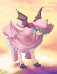  bat_wings dress dress_lift hat nanami_sano pink_hat remilia_scarlet solo touhou wings 