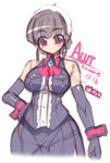  akatsuki_alut bare_shoulders black_hair breasts cuff_links curvy elbow_gloves gloves halterneck impossible_clothes large_breasts maid_headdress mel/a original red_eyes short_hair sketch sleeveless smile solo wide_hips 