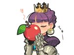  apple closed_eyes crown food fruit gradriel hat holding holding_food holding_fruit kiss lowres mota object_kiss princess_crown purple_hair solo 