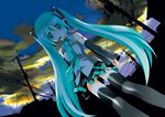  aqua_hair hatsune_miku long_hair microphone miyashita_miki solo thighhighs twintails very_long_hair vocaloid 