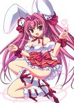  animal_ears ass bow breasts bunny_ears cleavage di_gi_charat dice dice_hair_ornament dress hair_bow hair_ornament heart high_heels kneehighs large_breasts no_panties pink_eyes pink_hair ribbon shimamoto_utsumi shoe_ribbon shoes short_dress skirt_up solo usada_hikaru 