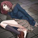  brown_eyes flcl haruyama_kazunori kneehighs lowres lying panties pantyshot pantyshot_(lying) plaid plaid_skirt red_hair samejima_mamimi school_uniform short_hair skirt socks solo underwear white_panties 