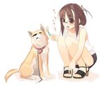  arima_senne blush dog duplicate glasses kashiwamochi_yomogi original shiba_inu smile solo 