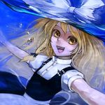  :d blonde_hair dress flat_chest hair_ribbon hat hat_ribbon kirisame_marisa looking_at_viewer open_mouth outstretched_arms puffy_sleeves ribbon smile solo spread_arms teeth touhou underwater water witch_hat xero yellow_eyes 