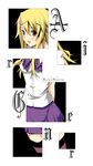  air_gear arms_behind_back blonde_hair bow bowtie green_eyes kantoku long_hair looking_at_viewer ponytail purple_bow purple_neckwear purple_skirt shirt simple_background skirt solo standing sumeragi_kururu thighhighs white_background white_shirt zettai_ryouiki 