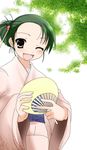  fan fang green_hair japanese_clothes kimono namamo_nanase paper_fan solo suzumiya_haruhi_no_yuuutsu tsuruya uchiwa yukata 