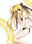  bikini blonde_hair blush fate_testarossa finger_in_mouth long_hair lyrical_nanoha mahou_shoujo_lyrical_nanoha nekonyan solo swimsuit third-party_edit twintails 