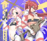  anti-materiel_rifle bandeau blue_eyes blush breasts cosplay darry_adai elbow_gloves flat_chest gloves gun handgun large_breasts long_hair midriff multiple_girls navel open_mouth pink_hair pistol ponytail red_hair rifle sniper_rifle space_yoko star strapless tengen_toppa_gurren_lagann tubetop u_(the_unko) underboob weapon yellow_eyes yoko_littner yoko_littner_(cosplay) 