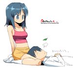  1girl blue_eyes blue_hair oekaki onija_tarou original short_hair sleeping 