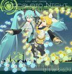  2girls aqua_hair beamed_eighth_notes beamed_sixteenth_notes eighth_note flat_sign hatsune_miku hexagon instrument kagamine_rin keyboard_(instrument) long_hair microphone multiple_girls musical_note quarter_note sharp_sign sixteenth_rest staff_(music) thighhighs thirty-second_note thirty-second_rest treble_clef twintails very_long_hair vocaloid vocaloid_append zettai_ryouiki 