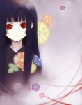  bangs black_hair black_kimono blunt_bangs enma_ai hime_cut japanese_clothes jigoku_shoujo kimono long_hair matsuzawa_hajime red_eyes solo 