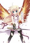  arisa_bannings bandages blonde_hair burning_arisa fiery_wings jpeg_artifacts lyrical_nanoha magical_girl mahou_shoujo_lyrical_nanoha minamura_haruki ribbon solo sword thighhighs weapon wings 