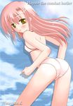  ass bikini blush character_name cloud cloudy_sky copyright_name day from_behind hair_ornament hairpin hayate_no_gotoku! hitsuki_miyu katsura_hinagiku long_hair looking_back pink_hair sky solo swimsuit yellow_eyes 