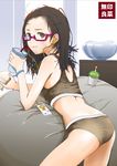  ass back bra digital_media_player fuyuno_haruaki glasses ipod lingerie messy_hair original panties solo sports_bra tank_top underwear underwear_only 