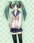  green_hair kurosaki_asami mahoraba school_uniform seifuku serafuku thighhighs 