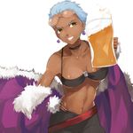  alcohol april_(darker_than_black) beer blue_hair dark_skin darker_than_black froth grin short_hair smile solo u_(the_unko) 