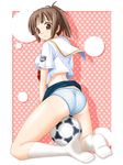  1girl ball footwear kimi_kiss panties ponytail sakino_asuka school_uniform seifuku serafuku soccer_ball socks solo underwear 