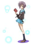  bangs blue_sailor_collar blue_skirt book cardigan kita_high_school_uniform muichimon nagato_yuki ponpon sailor_collar school_uniform serafuku short_hair skirt solo suzumiya_haruhi_no_yuuutsu 