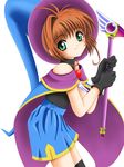  blue_hat cardcaptor_sakura flipper fuuin_no_tsue hat kinomoto_sakura magical_girl solo thighhighs wand 