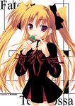  artist_name blonde_hair character_name fate_testarossa food ice_cream ice_cream_cone kouzuki_hajime long_hair lyrical_nanoha mahou_shoujo_lyrical_nanoha red_eyes solo twintails 