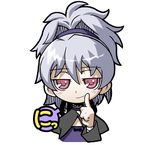  chibi darker_than_black fingersmile pink_eyes ponytail purple_hair simple_background solo yagumo_kengou yin 