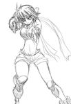  artist_request denim denim_shorts greyscale inline_skates lyrical_nanoha mahou_shoujo_lyrical_nanoha_strikers midriff monochrome revolver_knuckle roller_skates short_hair shorts skates sketch solo subaru_nakajima 