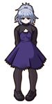  1girl darker_than_black dress female full_body grey_hair long_sleeves ponytail purple_dress simple_background solo standing white_background yin 