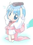  anklet arms_up binchou-tan binchou-tan_(character) blue_eyes blue_hair chibi full_body jewelry looking_at_viewer mirai_(sugar) short_hair simple_background solo standing white_background 