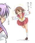  fang hiiragi_kagami kusakabe_misao lucky_star multiple_girls purple_hair ryouou_school_uniform satou_atsuki school_uniform serafuku translated yellow_neckwear 