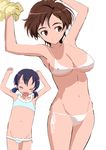  amaha_masane amaha_rihoko arms_up bikini breasts brown_eyes brown_hair cleavage flat_chest large_breasts multiple_girls sasahara_yuuki side-tie_bikini small_breasts standing swimsuit witchblade 