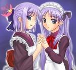  alternate_costume blue_eyes cosplay crossover enmaided hiiragi_kagami hiiragi_tsukasa hisui hisui_(cosplay) kohaku kohaku_(cosplay) long_hair lucky_star maid multiple_girls parody purple_hair siblings sisters tsukihime twins yuki_mashiro 