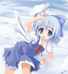  blue_eyes blue_hair bow cirno short_hair smile solo tomusooya touhou wings 