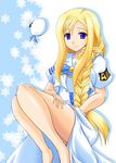  alicia_florence aria barefoot blonde_hair blue_eyes braid dress long_hair maho_(yakimorokoshi) solo 