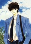  1boy card_captor_sakura clamp cloud kinomoto_touya male_focus necktie outdoors school_uniform sky solo 