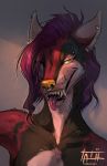  anthro canine green_eyes hair mammal open_mouth purple_hair solo tatiilange teeth tongue yellow_nose 
