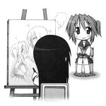  drawing greyscale kobayakawa_yutaka lowres lucky_star monochrome multiple_girls non-web_source tamura_hiyori 