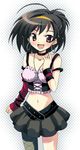  brown_hair fishnet_pantyhose fishnets midriff nippori pantyhose short_hair solo suzumiya_haruhi suzumiya_haruhi_no_yuuutsu 