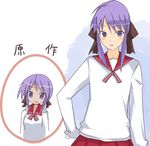  hiiragi_kagami lucky_star older purple_hair red_sailor_collar ryouou_school_uniform sailor_collar school_uniform serafuku transparent_background yu_(artist) 