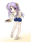  denim_shorts feet food high_heels hiiragi_kagami lucky_star masakichi_(crossroad) purple_hair sandals shoes shorts takoyaki toes 