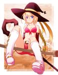  47agdragon bikini bikini_top blonde_hair blue_eyes boots elbow_gloves flyff front-tie_top gloves hat pink_footwear shorts sidesaddle solo swimsuit witch_hat 
