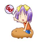  :3 capybara capybara-san chibi hair_ribbon hiiragi_tsukasa lowres lucky_star minami_(colorful_palette) o_o purple_hair ribbon short_hair solo v-shaped_eyebrows 