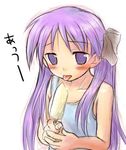  blush collarbone food hiiragi_kagami long_hair lucky_star popsicle purple_eyes purple_hair simple_background sketch solo tongue tongue_out upper_body white_background yuki_mashiro 