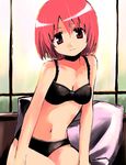  black_bra black_lingerie black_panties bra lingerie panties red_eyes red_hair short_hair underwear 