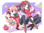  1600x1200 2girls ass bag black_legwear black_thighhighs bow brown_eyes christmas gift gloves hair_bow hat highres kannagi_rei multiple_girls panchira_sit panties pantyshot pantyshot_(sitting) pantyshot_sitting pink_hair present purple_hair ribbon ribbons sack santa_costume short_hair sitting skirt snow snowing stuffed_animal stuffed_toy teddy_bear thighhighs underwear wallpaper white_panties yellow_eyes zettai_ryouiki 