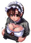  breast_hold breasts cleavage copyright_request huge_breasts maid mizuki_gyokuran solo 