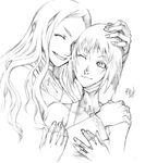  artist_request clare_(claymore) claymore greyscale hug monochrome multiple_girls sketch teresa_(claymore) 
